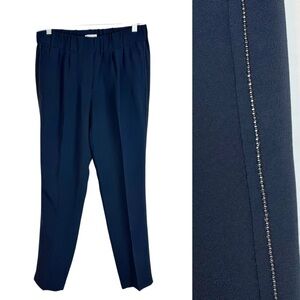 Brunello Cucinelli Navy Cropped Ankle Pants with Side Bead Trim